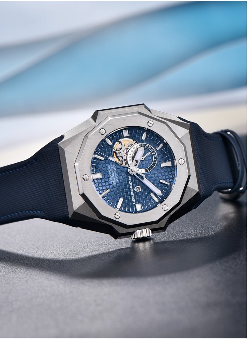 New Fashion Men's Automatic Mechanical Watches, 42MM Stainless Steel Frame With Synthetic Sapphire Watch Window And Luminous Hands, Leather Strap, Fashionable And Versatile, PD YS010
