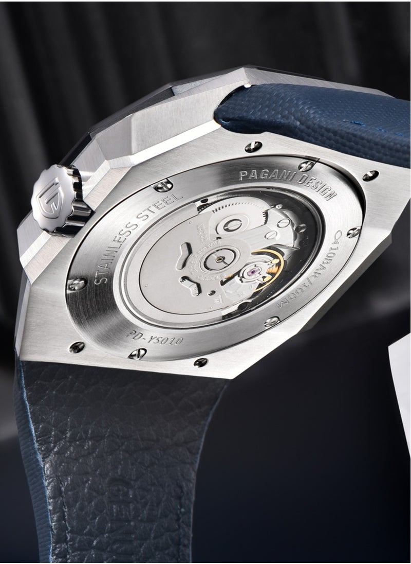 New Fashion Men's Automatic Mechanical Watches, 42MM Stainless Steel Frame With Synthetic Sapphire Watch Window And Luminous Hands, Leather Strap, Fashionable And Versatile, PD YS010
