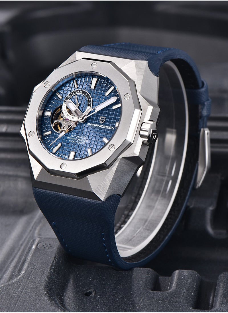 New Fashion Men's Automatic Mechanical Watches, 42MM Stainless Steel Frame With Synthetic Sapphire Watch Window And Luminous Hands, Leather Strap, Fashionable And Versatile, PD YS010