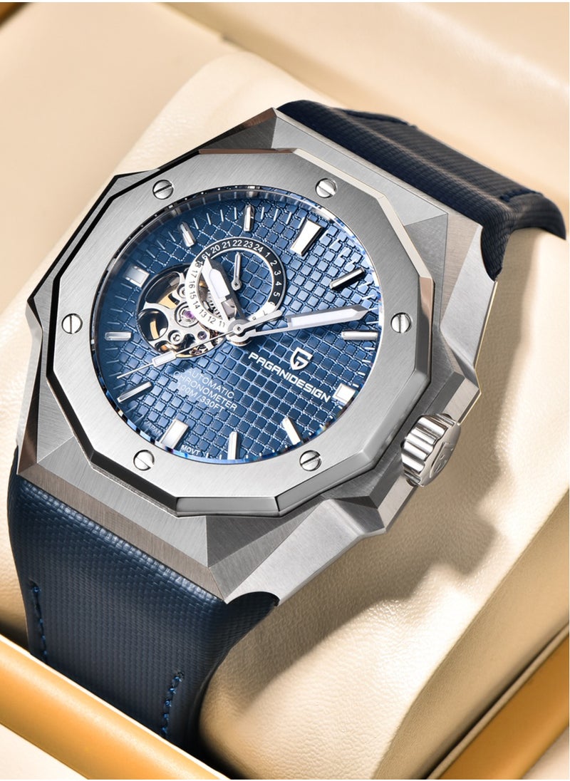 New Fashion Men's Automatic Mechanical Watches, 42MM Stainless Steel Frame With Synthetic Sapphire Watch Window And Luminous Hands, Leather Strap, Fashionable And Versatile, PD YS010