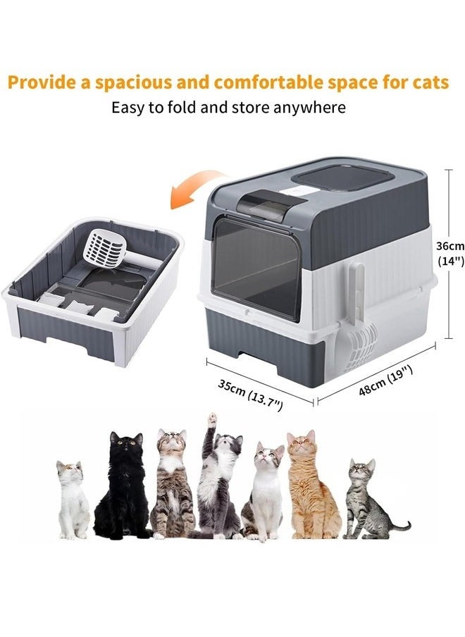 Cat Litter Box with Scoop, Foldable Closed Large Cat Litter Box with Lid, Easy to Clean Oversized Anti-Splash Anti-Leakage Sand Splash-Proof Closed