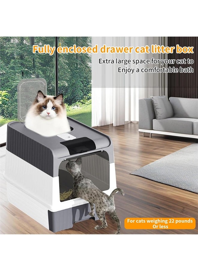 Cat Litter Box with Scoop, Foldable Closed Large Cat Litter Box with Lid, Easy to Clean Oversized Anti-Splash Anti-Leakage Sand Splash-Proof Closed