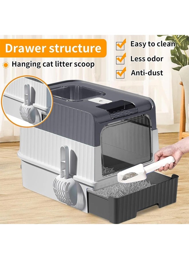 Cat Litter Box with Scoop, Foldable Closed Large Cat Litter Box with Lid, Easy to Clean Oversized Anti-Splash Anti-Leakage Sand Splash-Proof Closed