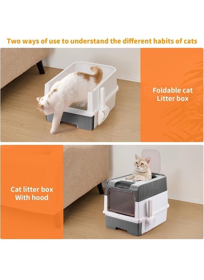 Cat Litter Box with Scoop, Foldable Closed Large Cat Litter Box with Lid, Easy to Clean Oversized Anti-Splash Anti-Leakage Sand Splash-Proof Closed
