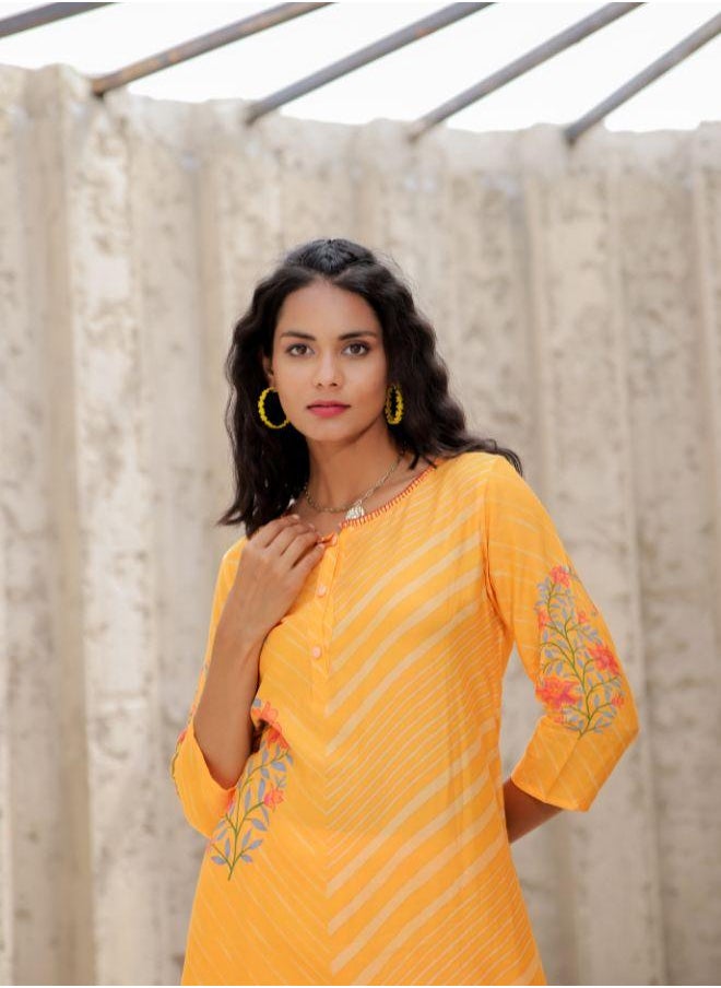 Bright & elegant yellow printed kurta set