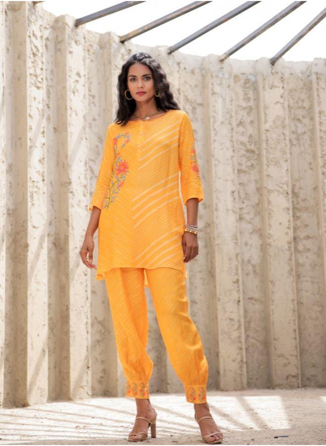 Bright & elegant yellow printed kurta set