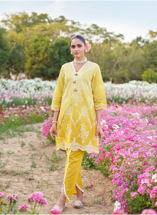 Yellow Embroidered Kurta Set