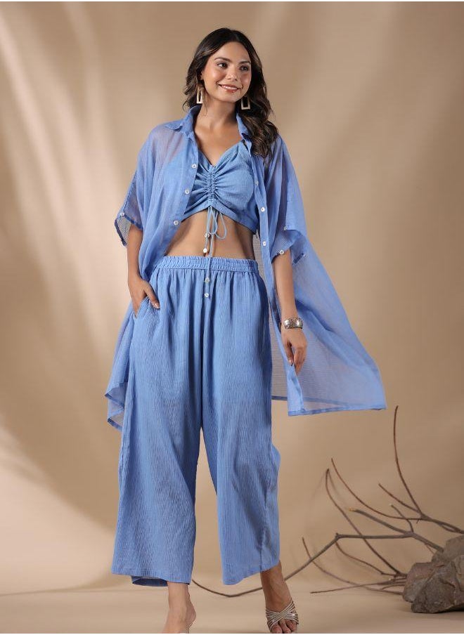 Stylish Blue Three-Piece Co-Ord Set – Chic & Breezy