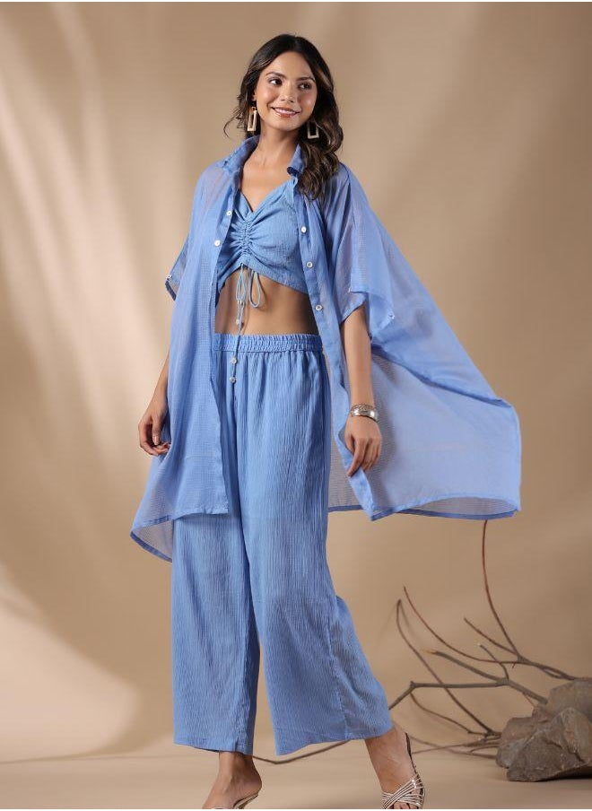 Stylish Blue Three-Piece Co-Ord Set – Chic & Breezy