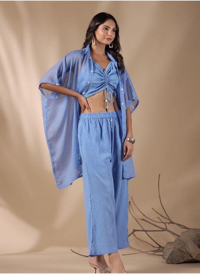 Stylish Blue Three-Piece Co-Ord Set – Chic & Breezy