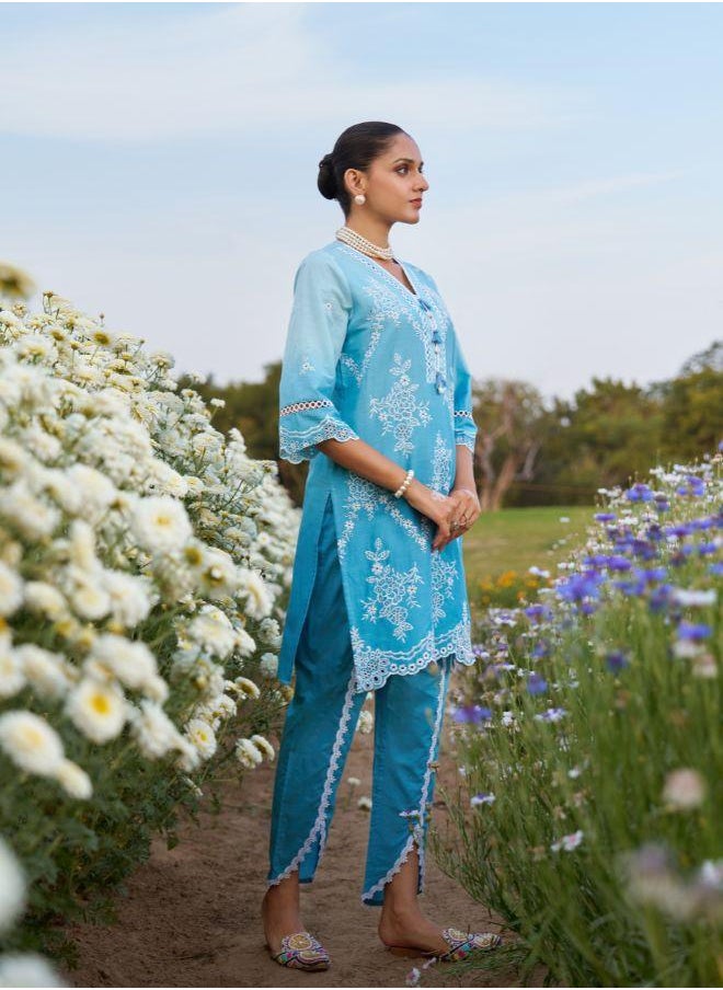 Blue Embroidered Kurta Set