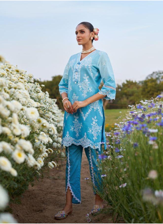 Blue Embroidered Kurta Set