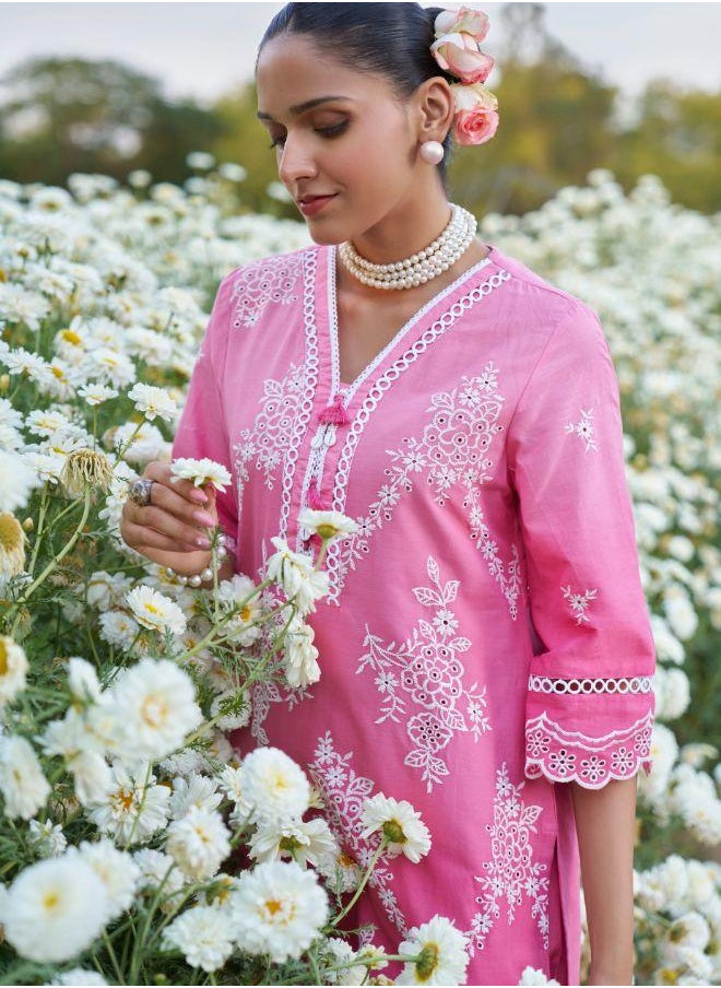 Pink Embroidered Kurta Set