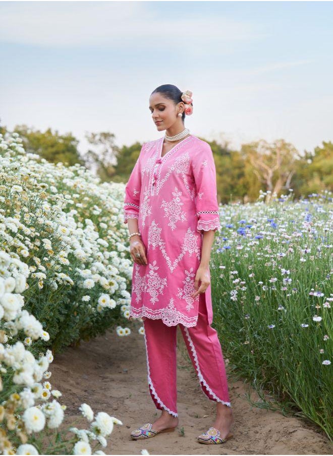 Pink Embroidered Kurta Set