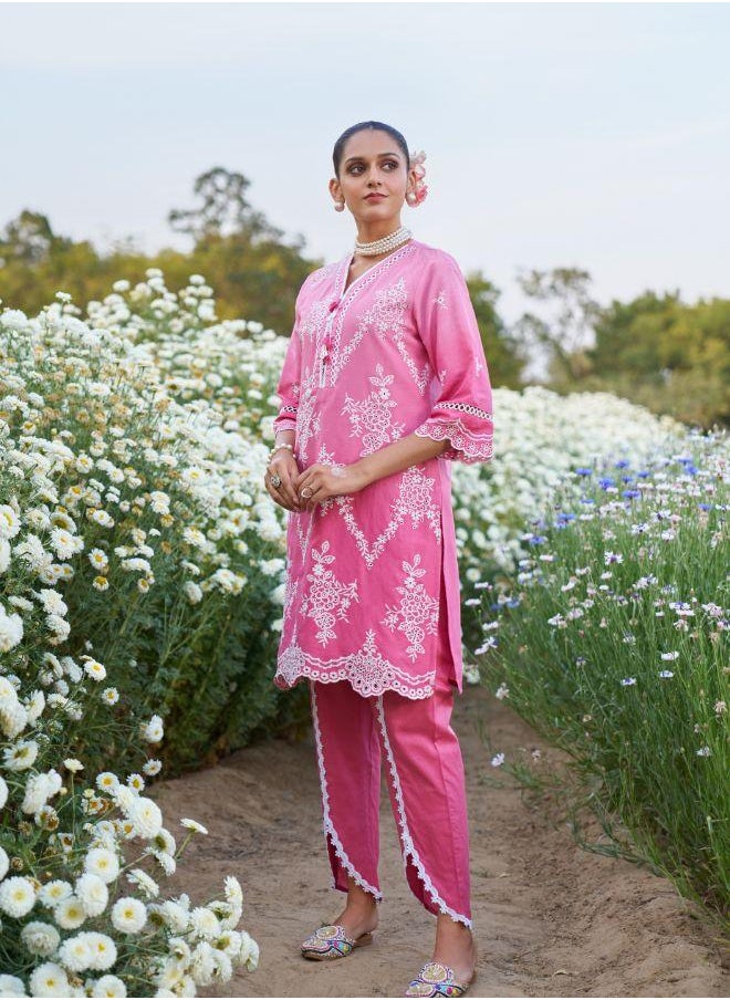 Pink Embroidered Kurta Set