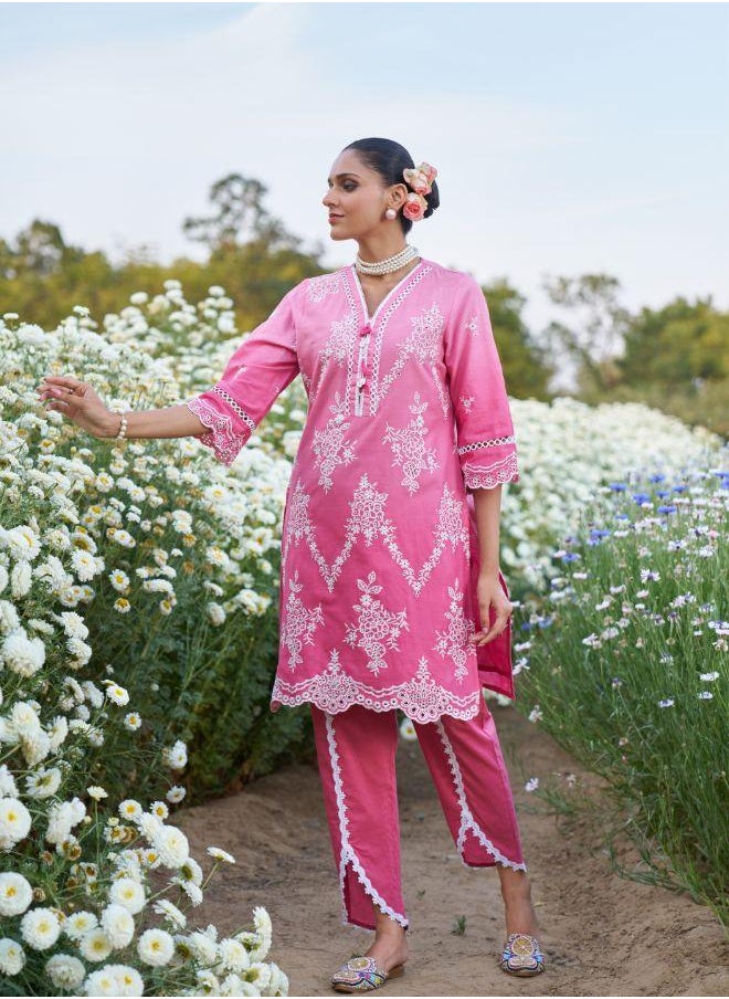 Pink Embroidered Kurta Set