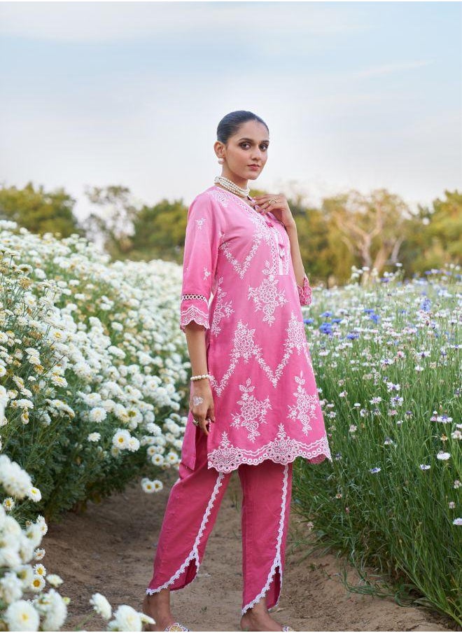 Pink Embroidered Kurta Set