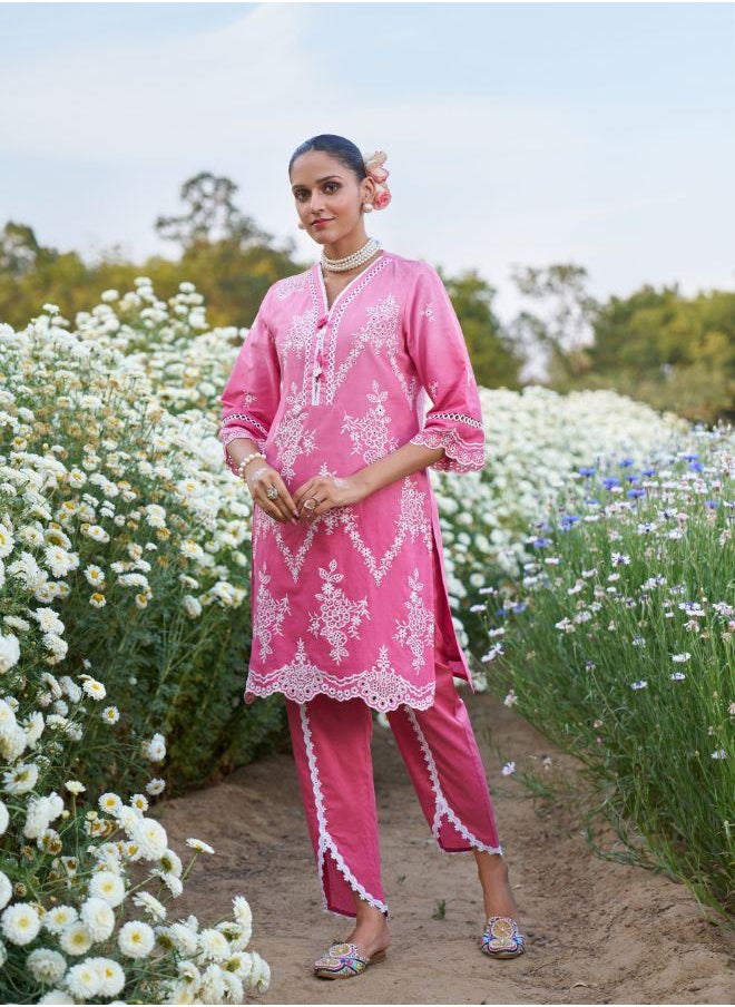 Pink Embroidered Kurta Set