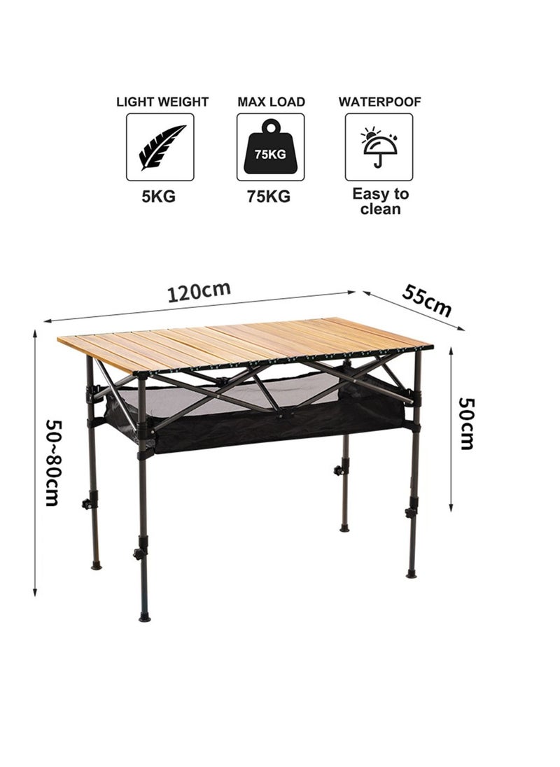 Height Adjustable Lightweight Portable Folding Roll Up Grill Camp Table with Carrying Bag for Beach Camping Picnic Fishing BBQ