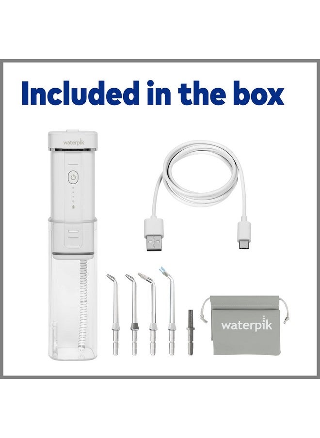 Waterpik Cordless Slide Professional Water Flosser, Portable Collapsible for Travel and Storage, with Travel Bag and 4 Tips, ADA Accepted, Rechargeable and Waterproof, White WF-17CD010-1