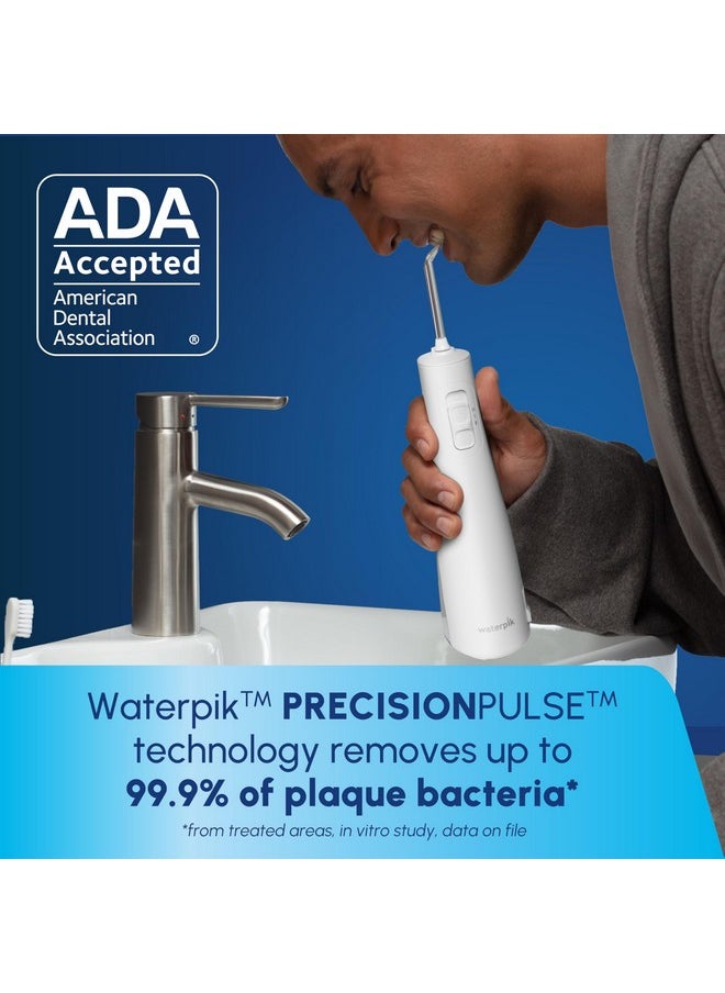 Waterpik Cordless Pulse Rechargeable Portable Water Flosser for Teeth, Gums, Braces Care and Travel with 2 Flossing Tips, Waterproof, ADA Accepted, WF-20 White, Packaging May Vary
