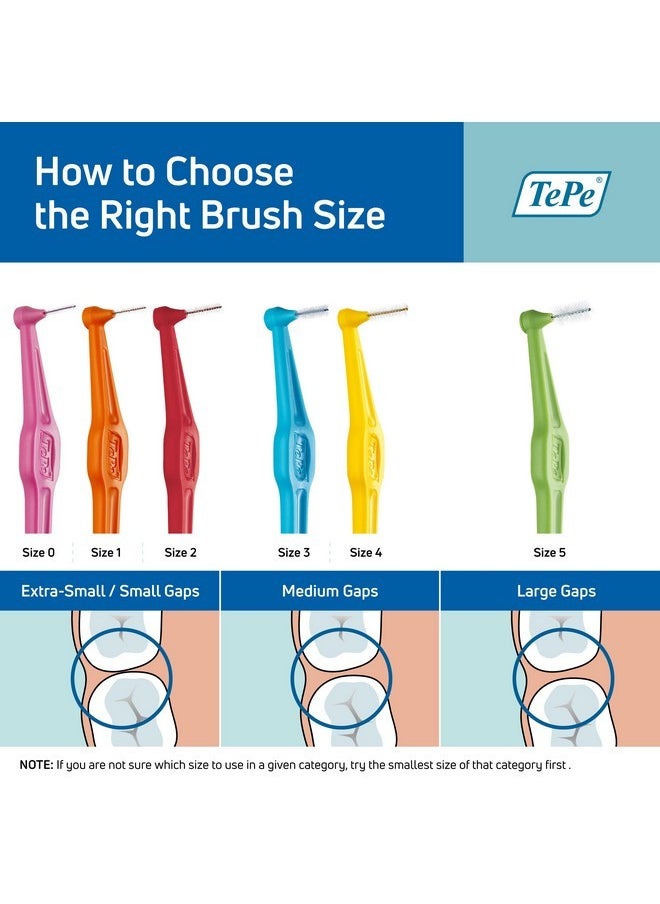 TEPE Interdental Brush Angle, Angled Dental Brush for Teeth Cleaning, Pack of 6, 0.5 mm, Extra-Small/Small Gaps, Red, Size 2