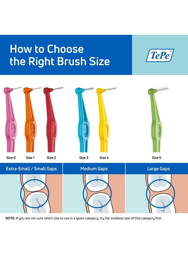 TePe Interdental Brush Angle, Angled Dental Brush for Teeth Cleaning, Pack of 6, 0.44 mm, Extra-Small/Small Gaps, Pink, Size 0
