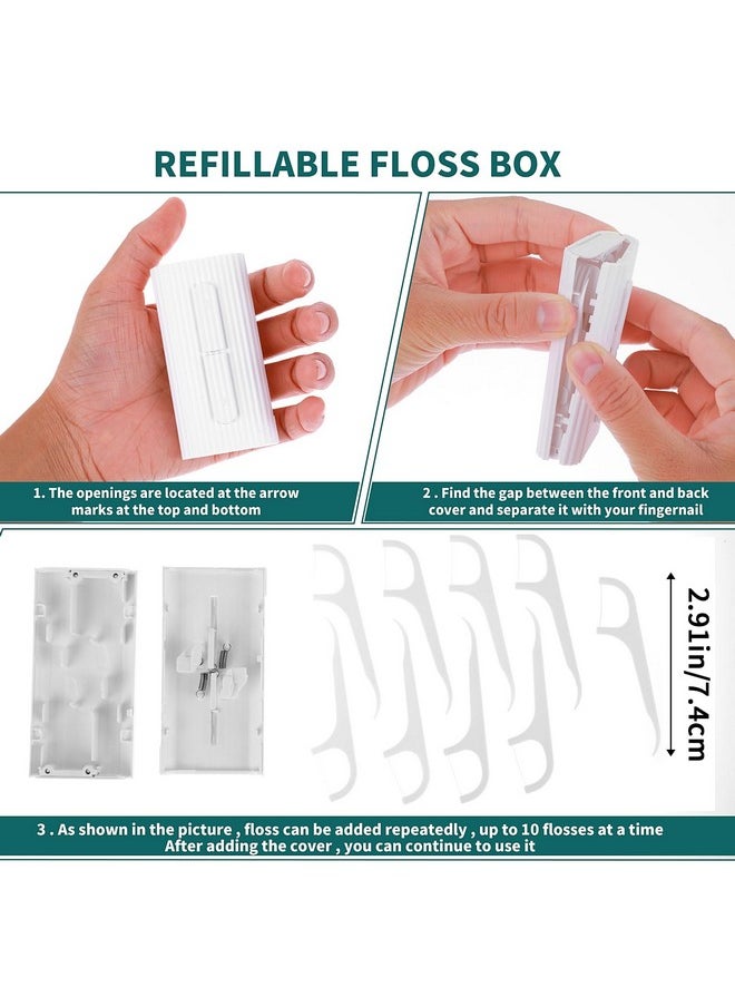 WLLHYF Portable Dental Floss Case Automatic Dental Floss Pick Organizer Case Travel Flosser Dispenser Storage Case Refillable Holder Boxes with 10 Floss Picks for Teeth Cleaning (White)