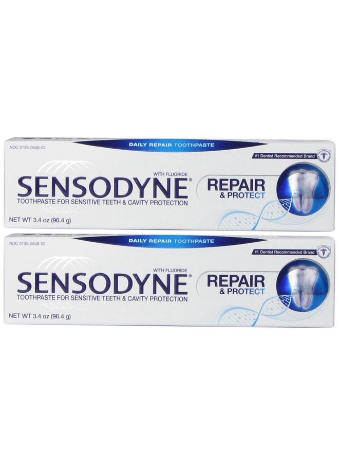 Sensodyne Toothpaste - Repair & Protect - Daily Repair W/Fluoride, 3.4 Oz, Pack of 2