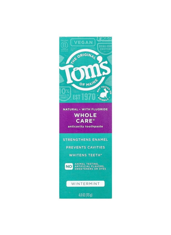 Tom's of Maine Whole Care Natural Toothpaste with Fluoride, Wintermint, 4 oz. (Packaging May Vary)