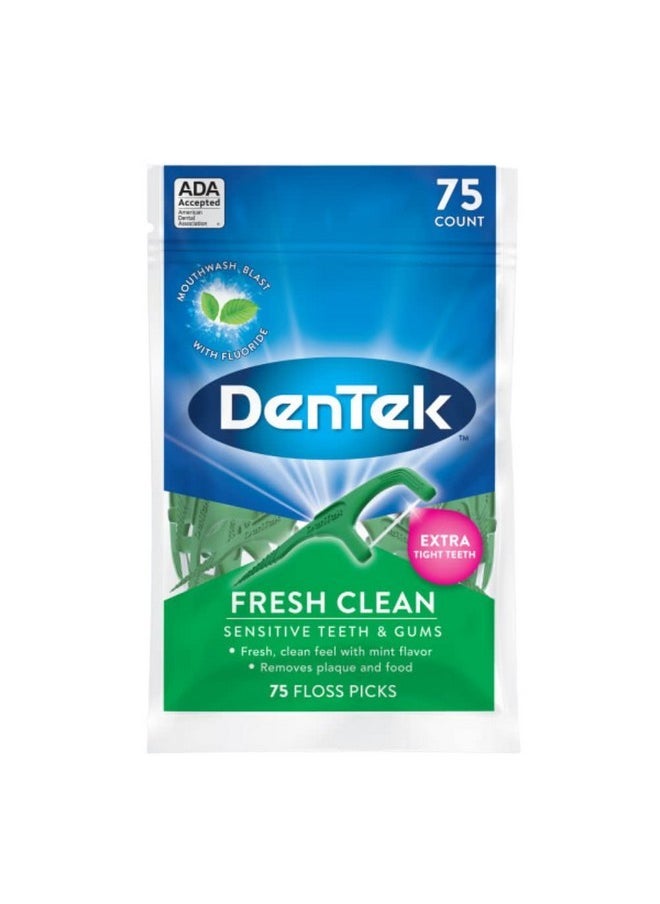 DenTek Fresh Clean Floss Picks, for Extra Tight Teeth, 75 Count, (Pack of 1)