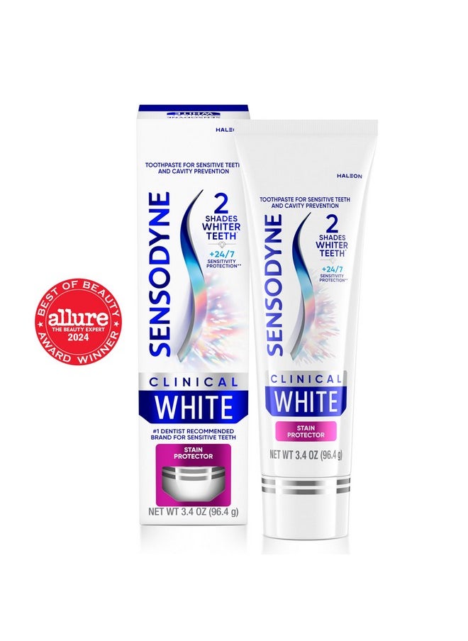 Sensodyne Clinical White Toothpaste Clinically Proven Whitening for Sensitive Teeth, Stain Protector, 3.4 oz