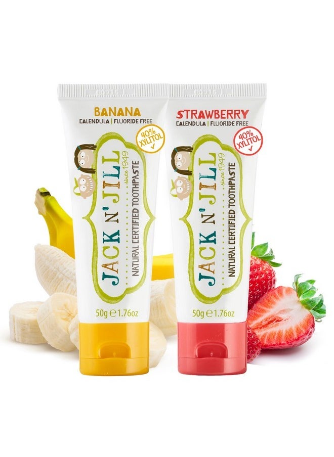 Jack N' Jill Natural Toddler Toothpaste for Baby, Kids and Infants 6 Months & Up, Fluoride Free Training Toothpaste for Toddlers 1-3 (1.76 Fl Oz (Pack of 2), Strawberry & Banana)