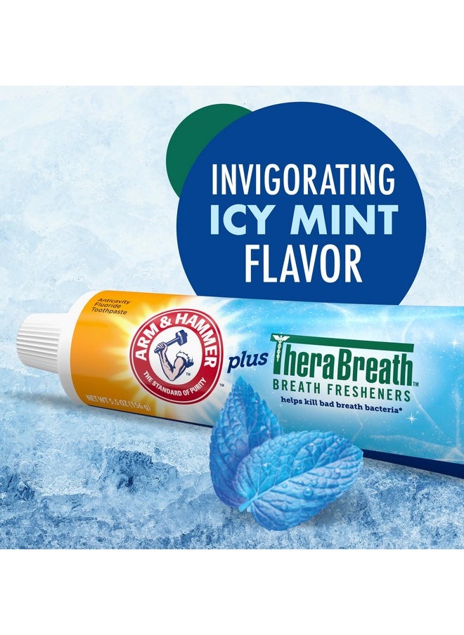 ARM & HAMMER Toothpaste Plus TheraBreath Breath Fresheners, Invigorating ICY Mint Flavor, Whitening Anticavity Fluoride Toothpaste for Bad Breath, 5.5 Oz (Pack of 2)