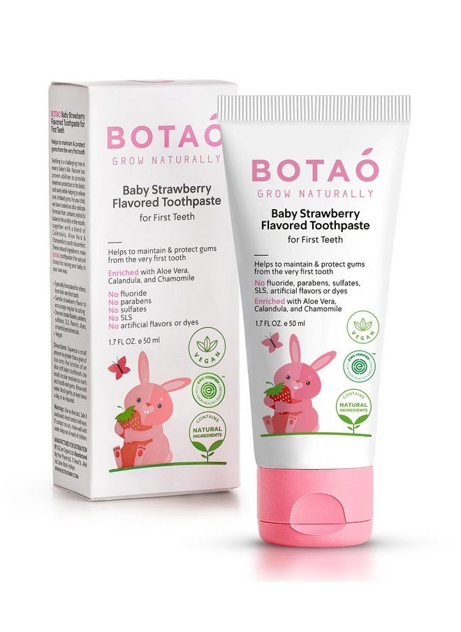 BOTAO Fluoride Free Baby Toothpaste | Strawberry Flavored - Organic Training Natural Toddler Toothpaste for Toddlers | EWG Verified, Vegan, SLS Free, Safe to Swallow, Aloe Vera -1.7Oz