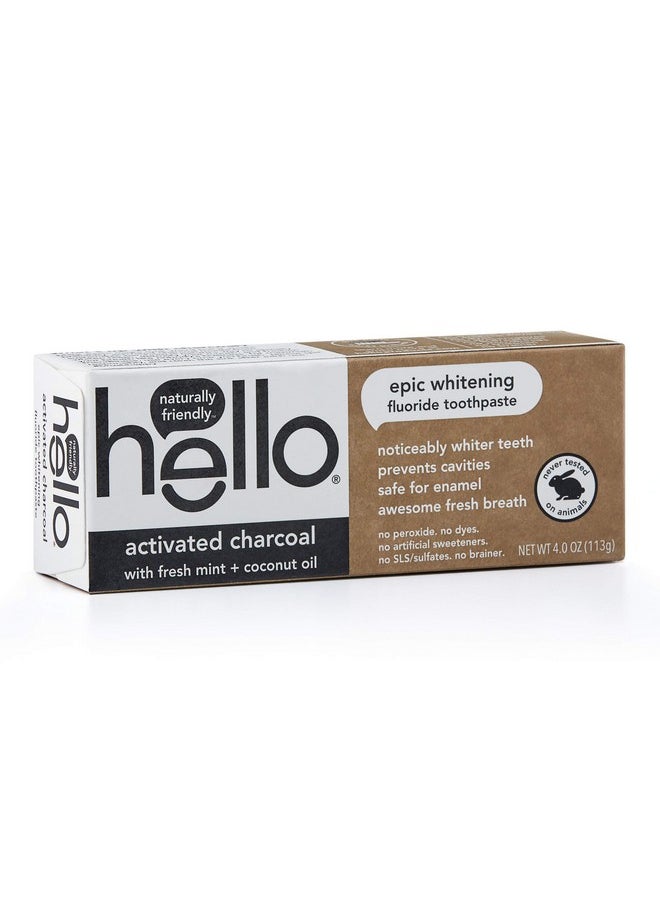 Hello Oral Care Activated Charcoal Fluoride Whitening Toothpaste, Vegan & SLS Free, 4 Ounce (Pack of 1)