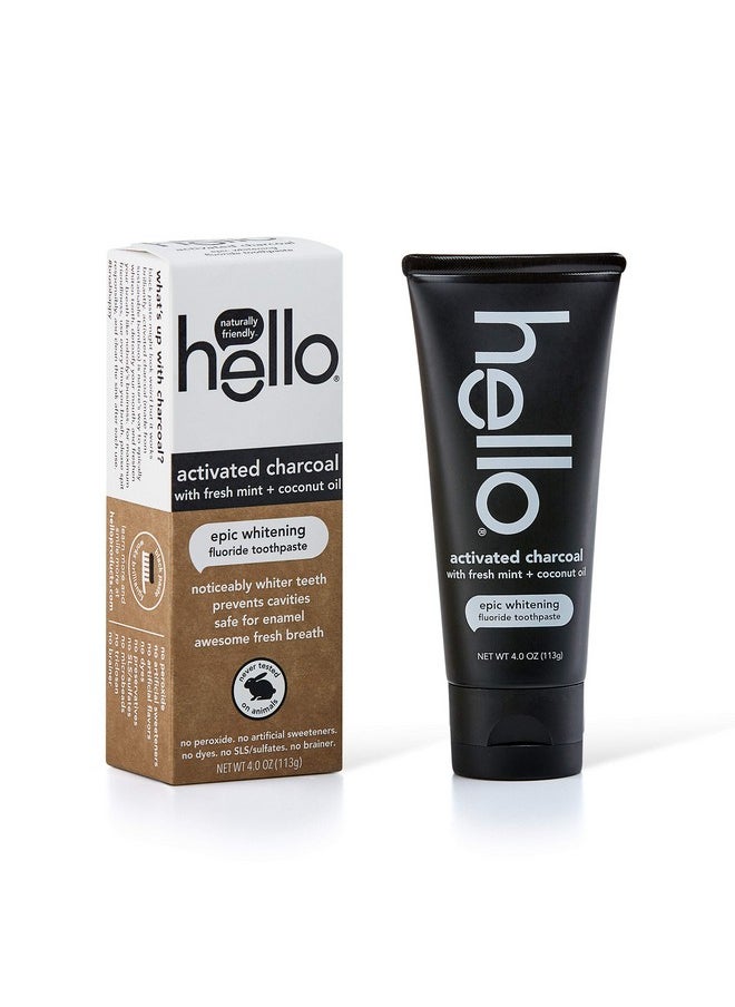 Hello Oral Care Activated Charcoal Fluoride Whitening Toothpaste, Vegan & SLS Free, 4 Ounce (Pack of 1)