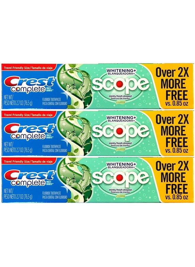 Crest Complete Multi-Benefit Whitening + Scope Minty Fresh Flavor Toothpaste 2.7 Oz, Pack of 3