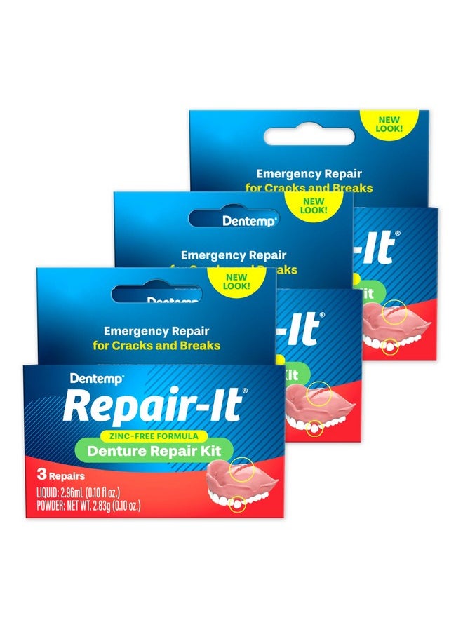 Dentemp Repair Kit - Repair-It Advanced Formula Denture Repair Kit (Pack of 3) - Denture Repair Kit Repairs Broken Dentures - Denture Repair to Mend Cracks & Replace Loose Teeth