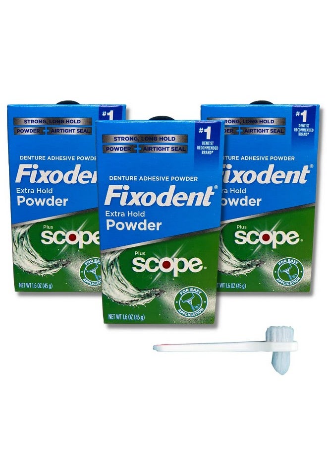 Fixodent Extra Hold Powder Plus Scope Denture Adhesive Strong 1.6oz Pack of 3 (3 Items), 818-0556