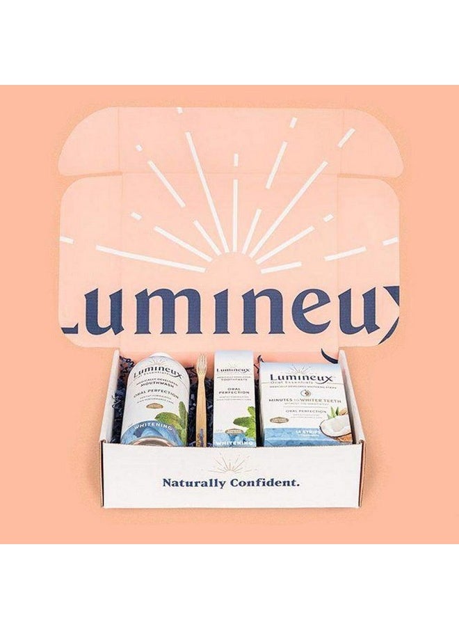 Lumineux Teeth Whitening Kit Peroxide Free Enamel Safe for Whiter Teeth Includes 7 Whitening Treatments, 1 Mouthwash, 1 Toothpaste & 1 Bamboo Toothbrush, Dentist Formulated