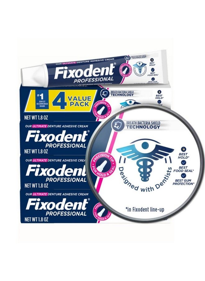 Fixodent Professional Ultimate Denture Adhesive Cream for Full and Partial Dentures, 1.8 oz, 4 Pack