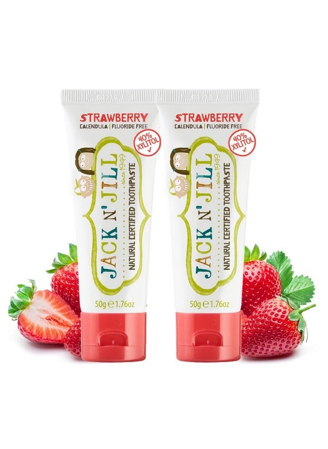 Jack N' Jill Natural Toddler Toothpaste for Baby, Kids and Infants 6 Months & Up, Fluoride Free Training Toothpaste for Toddlers 1-3 (1.76 Fl Oz (Pack of 2), Strawberry)