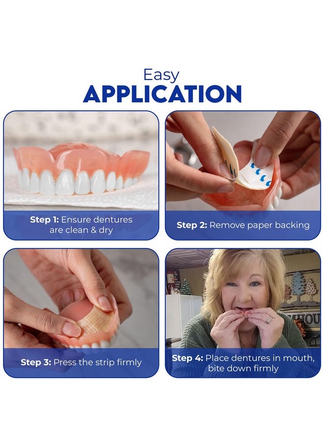 Secure Comfort Strips Waterproof Denture Adhesive - Zinc Free - Extra Firm Hold For Lower Dentures - 15 Strips