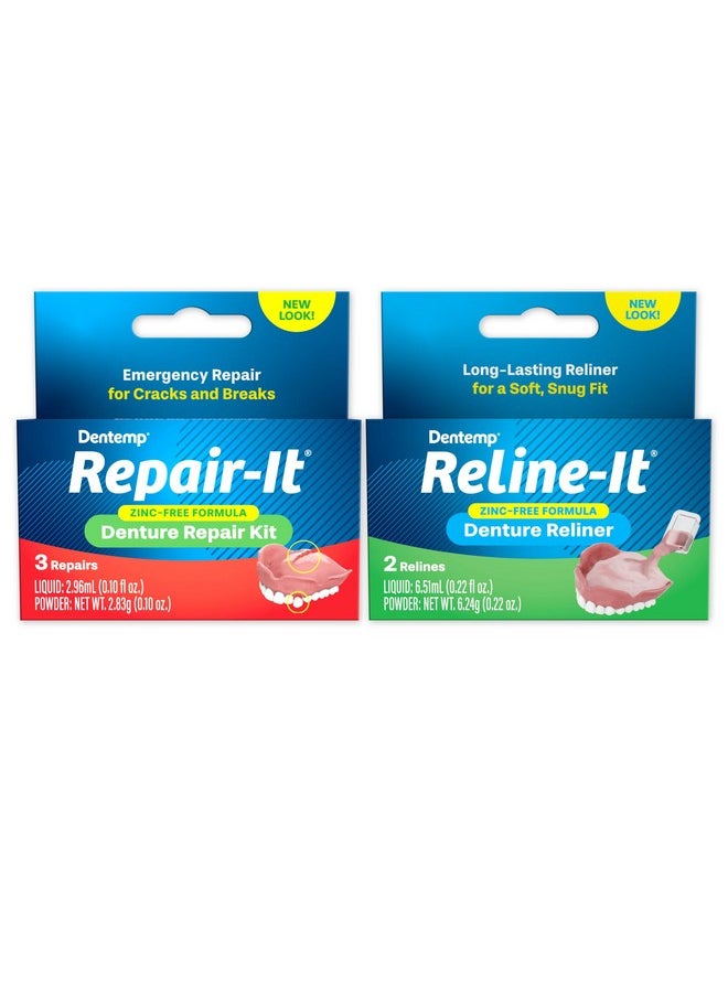 Dentemp Repair-it Denture Repair Kit & Reline-it Denture Reliner - Denture Kit (Multi-Pack) - Refit and Tighten Dentures for Both Upper & Lower Denture - Repair Broken Dentures & Loose Teeth