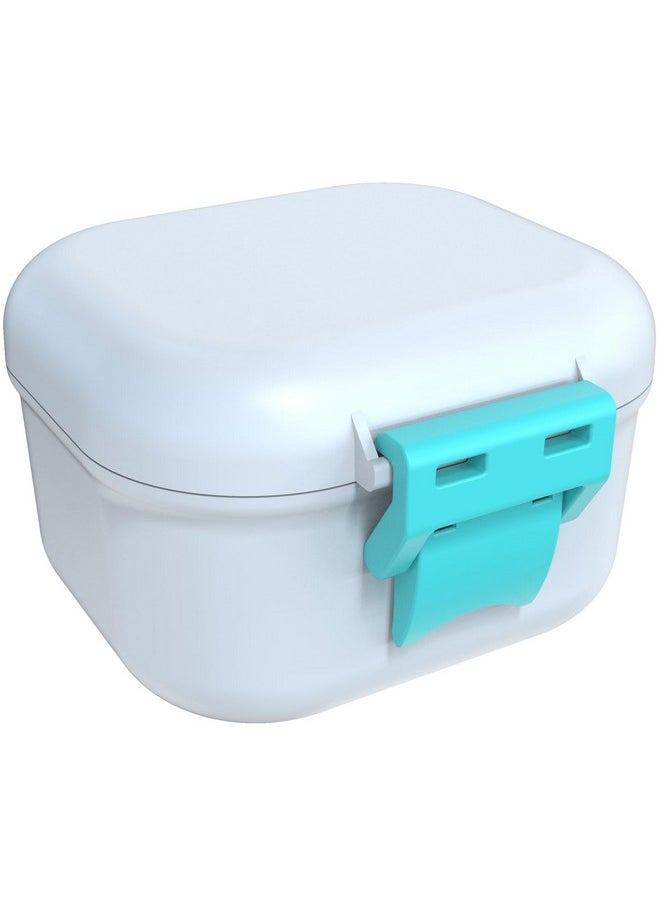 ARGOMAX Leak Proof Denture Bath Cup, Portable Soaking Denture Box, Denture Bath Case with Strainer, for Dentures and Braces (White + Cyan).