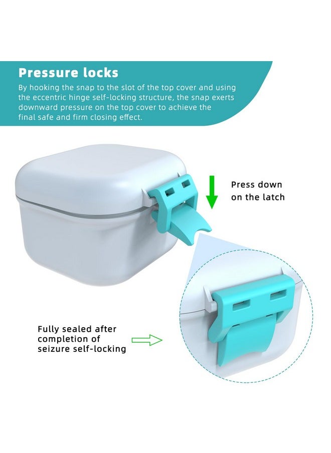 ARGOMAX Leak Proof Denture Bath Cup, Portable Soaking Denture Box, Denture Bath Case with Strainer, for Dentures and Braces (White + Cyan).