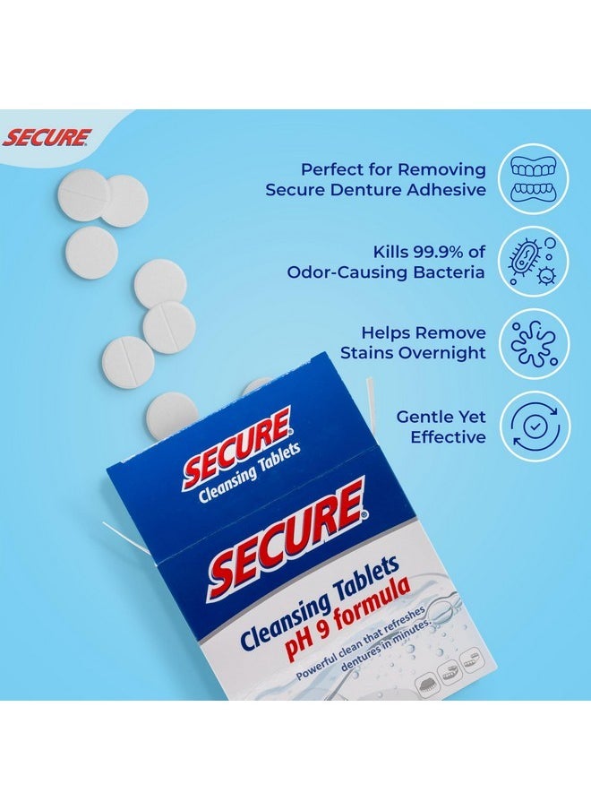 Secure Daily Cleansing Tablets - pH 9 Formula Thoroughly Cleans Dentures - FSA & HSA Approved - Removes Odors, Stains & Germs - For Dentures, Nightguards, Retainers & Partials - 32 Tablets (1 Pack)