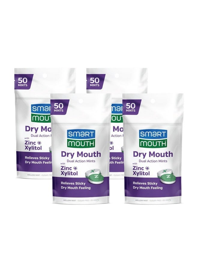 SmartMouth Dry Mouth Dual-Action Mints - Sugar-Free - 50 Count, 4 Pack, Mellow Mint