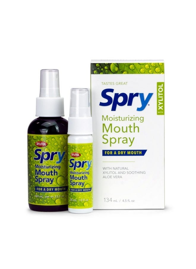 Spry Xylitol Moisturizing Bad Breath Mouth Spray, Bad Breath Treatment Oral Breath Spray with Natural Spearmint, 4.5 fl.oz (Pack of 1)